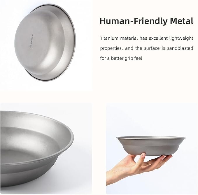 Pure Titanium Camping Bowl Large 7.2 inch Backpacking Ultralight Cookware Outdoor Hiking Kitchen