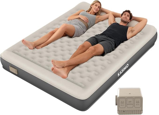 KASIMO Air Mattress Queen with Built-in Battery Powered Removable Pump, TPU Blow Up Mattress with Pillow, Strong Support All Night, No Lost Air,Compact Inflatable Air Bed for Home Guests Camping