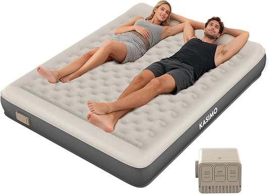 KASIMO Air Mattress Queen with Built-in Battery Powered Removable Pump, TPU Blow Up Mattress with Pillow, Strong Support All Night, No Lost Air,Compact Inflatable Air Bed for Home Guests Camping