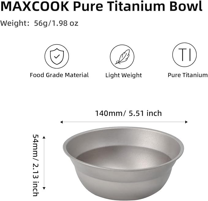 Pure Titanium Camping Bowl 2 Pieces 5.5 inch Soup Bowl for Backpacking Outdoor Hiking