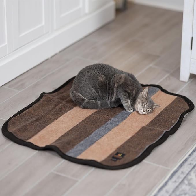 Alpaca Warehouse Alpaca Sheep Wool Blanket Pet Size Comfortably Warm - Perfect for Cats and Small Dogs - Striped Design (Beige/Soft Camel/Soft Brown, Pet Size)