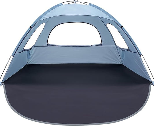 WhiteFang Beach Tent Anti-UV Portable Sun Shade Shelter for 3/4/6/8 Person, Extendable Floor with 3 Ventilating Mesh Windows Plus Carrying Bag, Stakes and Guy Lines