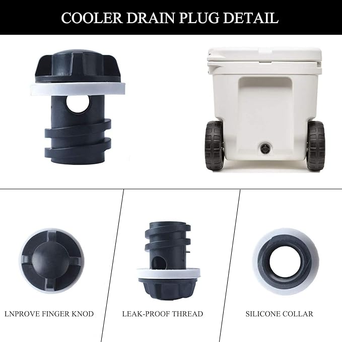 2 Pack Yeti Cooler Drain Plug Replacement Accessories - Compatible with Most Rotomolded Coolers - Leak-Proof Design