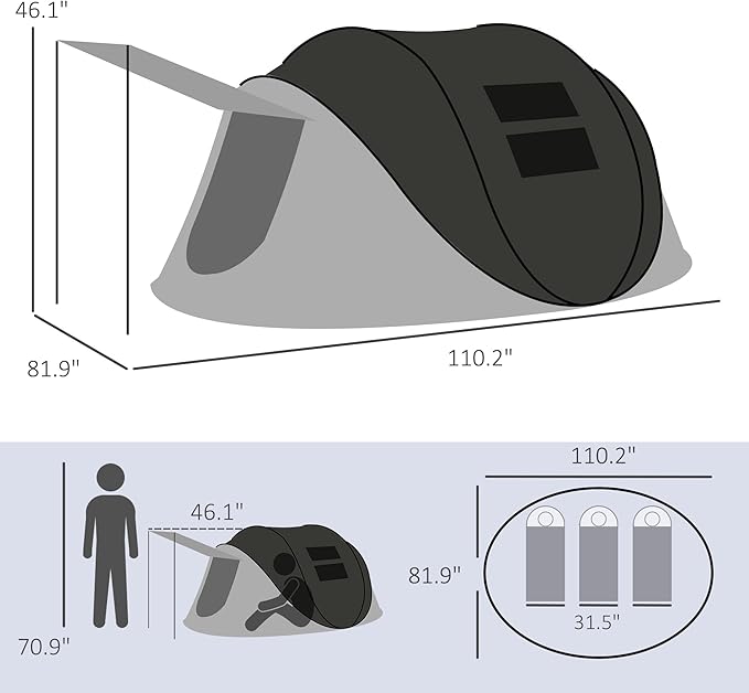 Outsunny Large Camping Tent with 10 Person Floorspace, Rain Cover & Breathable Mesh Roof, Cabin Tent 8 Person Size, Big Family Tent Camping Accessory