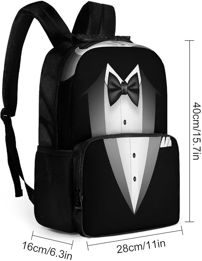 Men Women Polyester Black Tuxedo Casual Daypack Large Capacity Carry On Bag With Adjustable Shoulder Straps for Camping Work Running