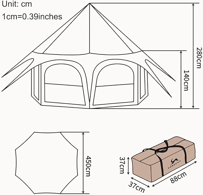 Outdoor Waterproof Cotton Canvas Tent, 4 Season Family Camping Bell Tent 8-10 Person with Stove Jacks for Glamping and Festivals and Human Shelter for Inhabiting or Leisure(Beige)