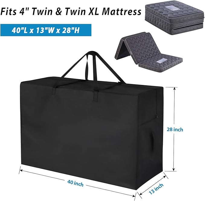 Tri Folding Mattress Storage Bag Twin XL,Foldable Memory Foam Mattress Case,Carry Case for Tri-Fold Guest Bed Mattresses Fits 4 Inch Twin XL (Mattresses NOT Included)-40"L x 28"W x 13"H