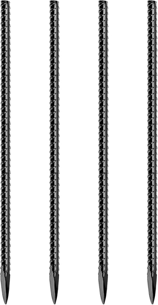 Rebar Stakes, Heavy Duty Metal J Hook Garden Ground Stakes for Camping Tent Canopy (I Shape-Black, I-16 x3/8"-4pcs)