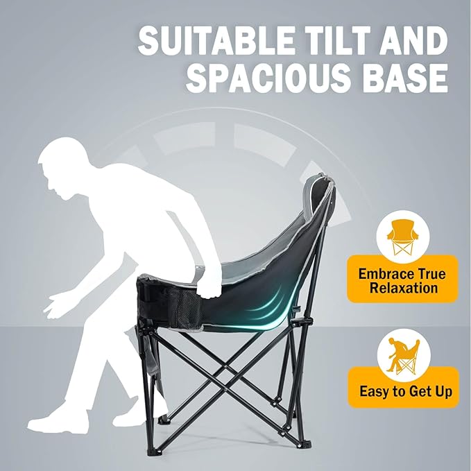 Oversized Camping Chairs Extra Wide 400lbs Capacity, Heavy Duty Folding Outdoor Chair with 2 Cup Holder & Storage Pocket, Padded and Portable Lawn Chair for Adults, Camp, Fishing, Tailgating, Picnic