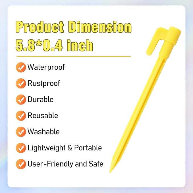 24pcs Yellow Plastic Tent Pegs, Ground Stakes, Landscape Fabric Stakes, Stakes for Inflatables, Garden Stakes, Yard Stakes, Tent Stakes for Camping, Outdoor Decorations, Tarping