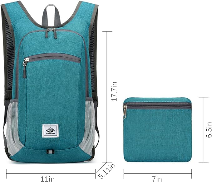 DOJUNS Hiking Backpack 15L Small Travel Backpack Lightweight Foldable Daypack Packable Camping Backpacks for Women Men (Black)