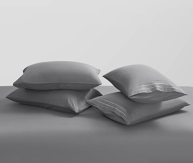 Clara Clark Flex Top King Sheets - Hotel Luxury 6 Piece Bed Sheets for Top Split King Bed - Soft Bedding Sheets & Pillowcases, Head Split King Size. Medium Grey