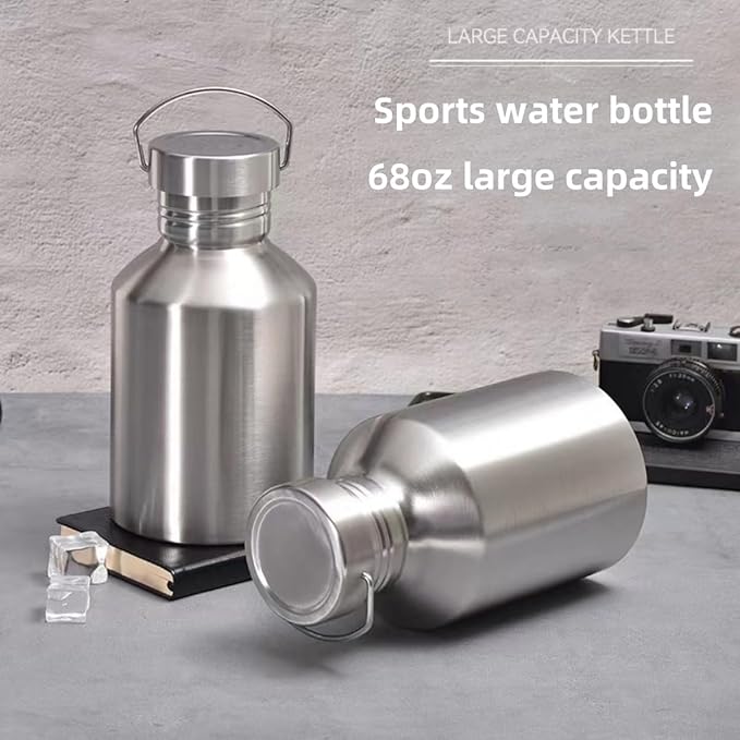 68OZ Stainless Steel Water Bottle with Handle Big Water Bottle for Men Single Wall Thickened Metal Bottle,Leak Proof and Anti Drop Large Capacity Hot Water Kettle for Sports,Camping&Hiking