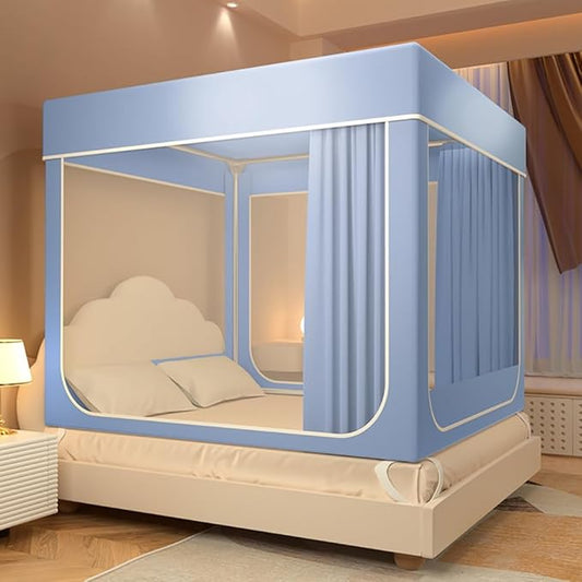 Mosquito Net for Bed 2024 Summer Blackout Dustproof Household Bed Curtain, Portable Encrypted Anti-fall Bed Canopy, Ideal for Bedroom Decorative(Sky blue,78.7x86.6in)