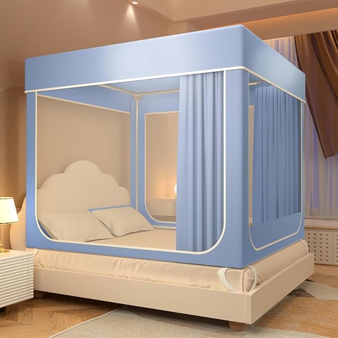 Mosquito Net for Bed 2024 Summer Blackout Dustproof Household Bed Curtain, Portable Encrypted Anti-fall Bed Canopy, Ideal for Bedroom Decorative(Sky blue,59.1x78.7in)
