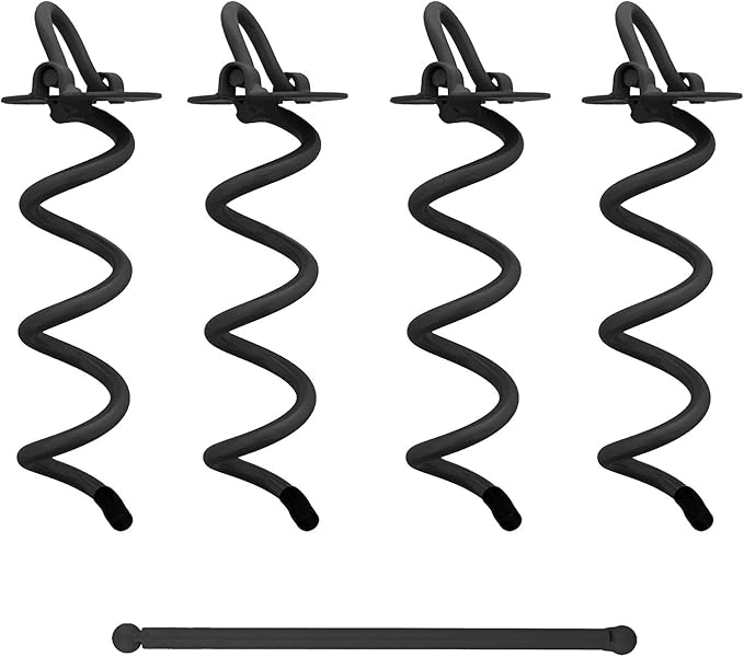 7Penn Spiral Ground Anchors - 8 Inch Black Tent Stakes Heavy Duty Ground Screw Anchor Twist Stakes, 4 Pack