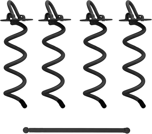 7Penn Spiral Ground Anchors - 8 Inch Black Tent Stakes Heavy Duty Ground Screw Anchor Twist Stakes, 4 Pack