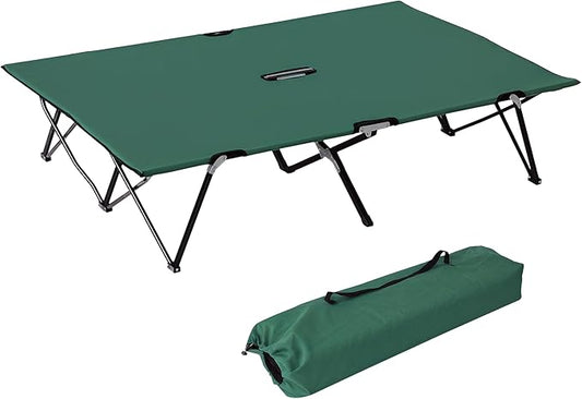 Outsunny 2 Person Folding Camping Cot for Adults, 50" Extra Wide Outdoor Portable Sleeping Cot with Carry Bag, Elevated Camping Bed, Beach Hiking, Green