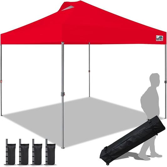 Eurmax USA NOMATTER ONE-Person Open&Close 10x10ft Pop Up Canopy Tent，Portable Shelter Canopy for Outdoor Events，Instant Canopies, Temporary Sunshade,Bonus 4 Sand Bags(Red)