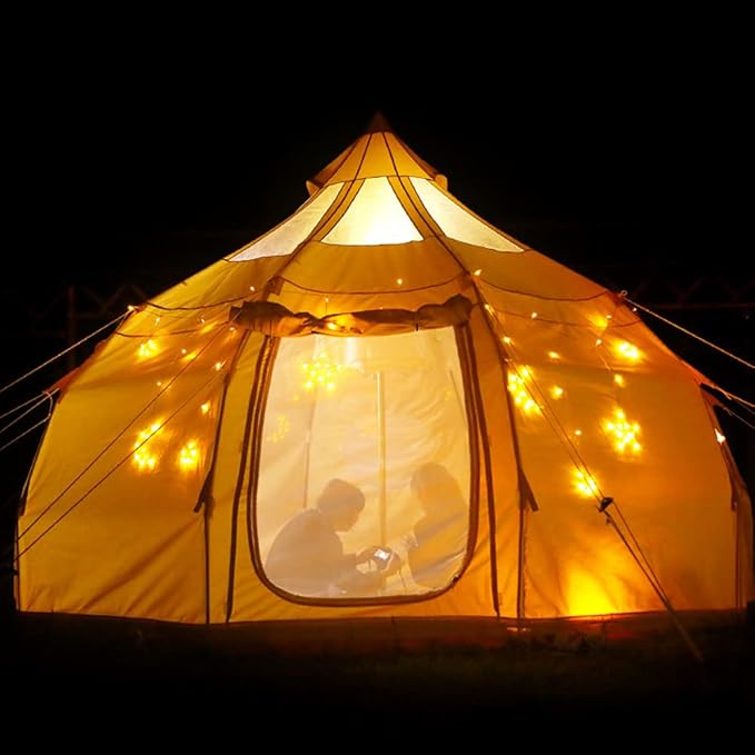 GeRRiT Outdoor Canvas Bell Tent 5M Canvas/900D Oxford Cloth Tent 4 Season Luxury Large Canvas Glamping Tent Yurt for Camping Hiking Party, Khaki