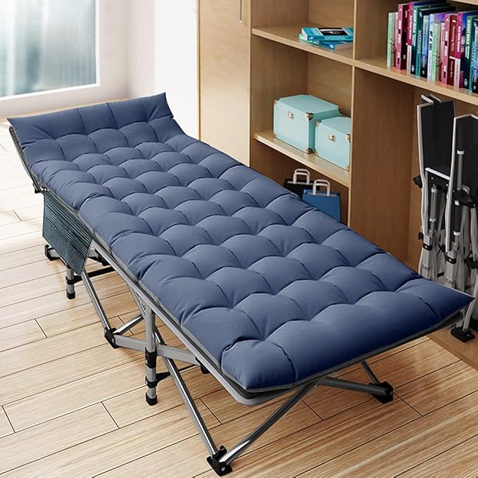 NAIZEA Folding Camping Cots for Adults, Portable Cot with Mattress Heavy Duty Outdoor Bed with Carry Bag 1200d Oxford Cloth Sleeping Cots for Camping Office Nap Home Guest Beach Travel