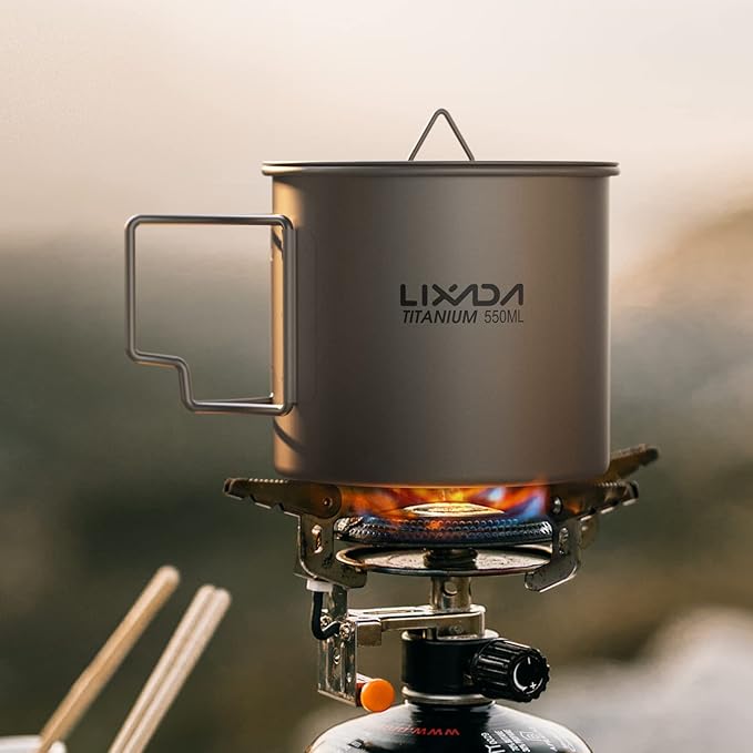 Lixada Titanium Pot, Lightweight Camping Pot Titanium Cup Titanium Backpacking Pot with Portable Foldable Handles for Outdoor Camping Hiking Backpacking