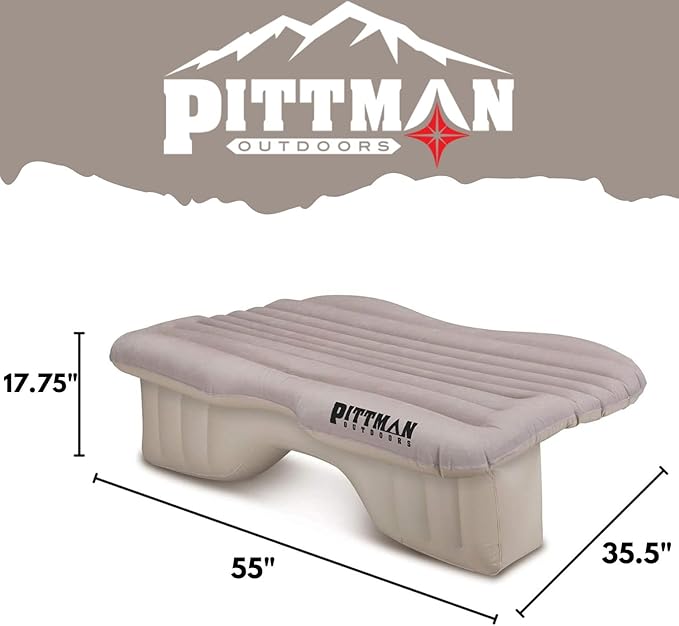 Pittman Outdoors AirBedz Backseat Heavy Duty PVC Air Mattress with Portable DC Air Pump, Mid-Size, Tan