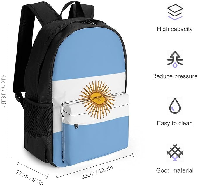 Adults Lightweight Argentina Flag Rucksacks Large Capacity Bookbag With Adjustable Shoulder Straps for Trekking Outdoors Bicycle