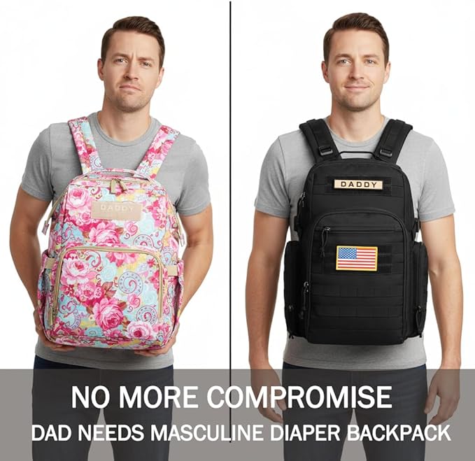 MIRACOL Diaper Bag Backpack for Dad: 40L XL Capacity Fits 1-3 Days Trip - Military Style with Daddy Patch for Active Dads - Ideal Gift for New Fathers & Husbands