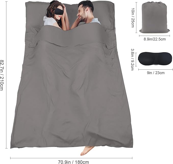 Sleeping Bag Liner,Travel Sheet & Adult Sleep Sack, Camping Sheets Travel Sleep Sack for Backpacking,Hotels & Hostels -Lightweight Single &Double Travel Sheet Camping Sheets