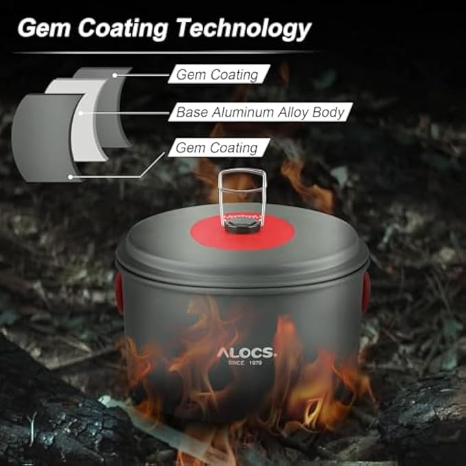 Alocs Camping Cookware Set - Lightweight Camping Cookware Mess Kit - Camping Pots and Pans Set - Camping Cooking Gear with Portable Carry Bag for Outdoor Backpacking Hiking and Picnic