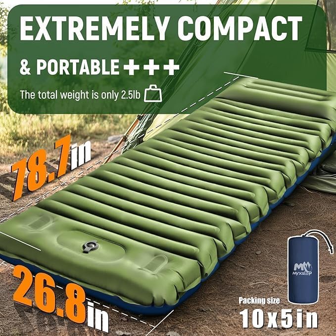 Sleeping Pad for Camping,Ultralight Inflatable Camping Mattress with Built-in Foot Pump for Backpacking, Hiking, Traveling