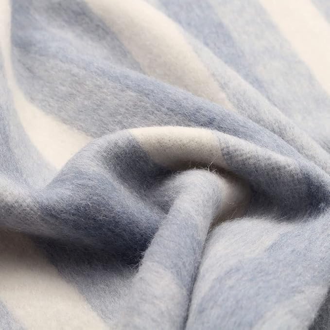 Thick Alpaca Wool Blanket Heavyweight Camping Outdoors Indoors Soft Peru Twin Size Stripes Design (Sky Blue/Ivory, Twin Size)