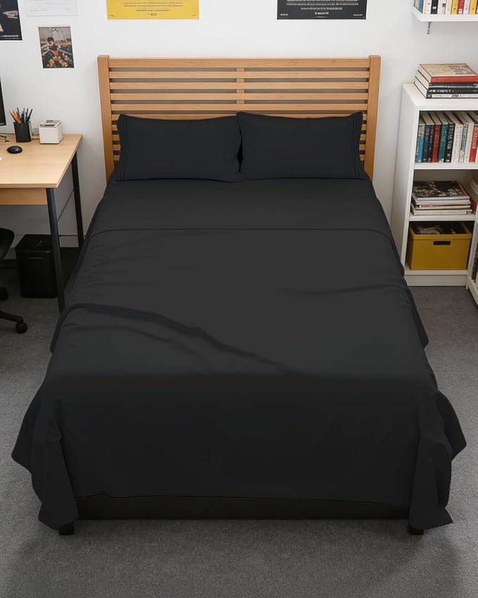 Full XL Bed Sheet - 4 Piece Full XL Bed Sheets Set - Soft, Breathable & Cooling - Hotel Luxury Bedding for Women, Men, Kids, Teens, Boys & Girls - Deep Pockets, Comfy, Fade and Wrinkle Free - Black