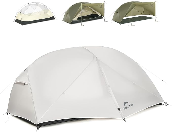 Naturehike Mongar Pro/Base Camping Tent, 1-3 Person Ultralight Backpacking Tent, PU3000mm, 20D Nylon 4 Season Waterproof, Mongar 2 Person UL Hiking Tent for Bike, Travel, Camp