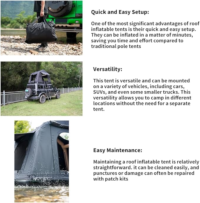 Foldable 2-3 People Amphibious Inflatable Car Roof Top Tent for Camping Outdoor Glamping Camping Tent for SUV,Truck and Universal Auto Self-Driving Touring Without Ladder