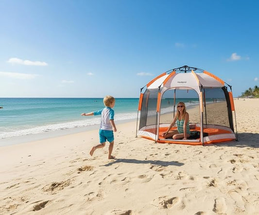 Pop up Sun Shade,Screen House,Instant Mosquito Bug Tent for Camping,Included Roll-up Wind Blinds,Easy Set Up Beach Tent Canopy with UPF 50+ Uv Protection for Kids, Family & Friends