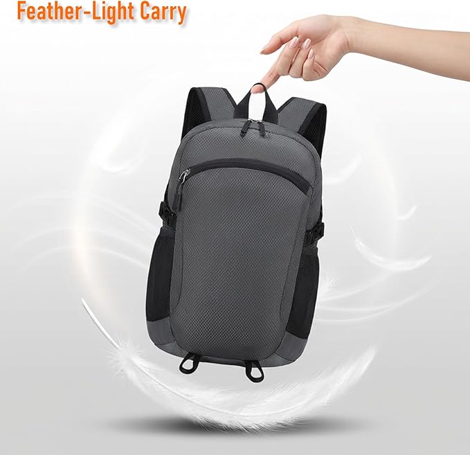 Lightweight Hiking Backpack 18L Packable Foldable Small Daypack Collapsible Travel Bag Water-Resistant for Women Men (Gray)