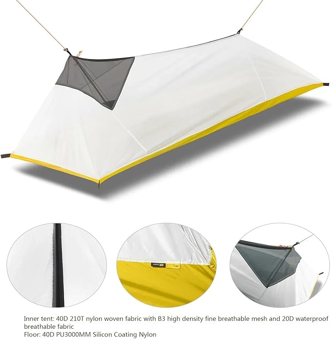 230g/260g Ultralight 1-Person Tent – 40D 210T Nylon 3-4 Season Camping Tent with Mesh Mosquito Net & Vent