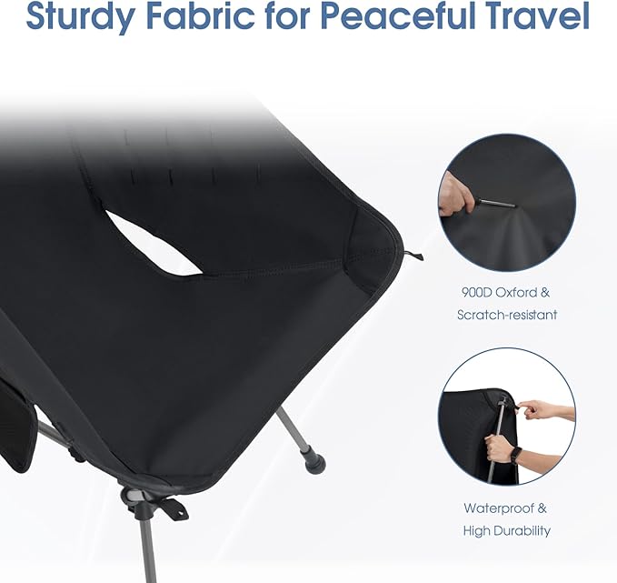 MOON LENCE Portable Camping Chair Plus Size, Folding Backpacking Beach Chair with Groundgrip Feet, Upgraded Comfort & Size, Still Compact and Lightweight for Hiking, 330Lbs Capacity (Black)