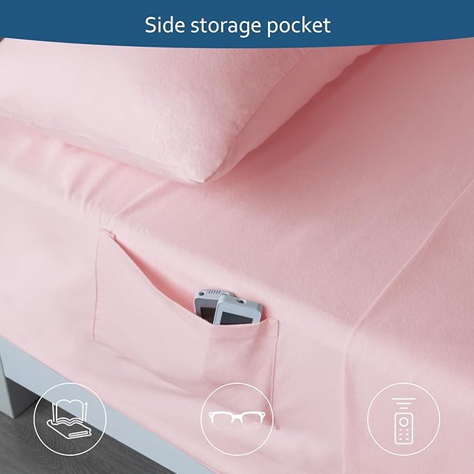 Flannel Sheets Queen Size - 100% Cotton Flannel - 4 Piece Queen Flannel Sheet Set - Brushed for Extra Softness Fits 16in to 24in Pillow Top Air Bed Mattress - Pink