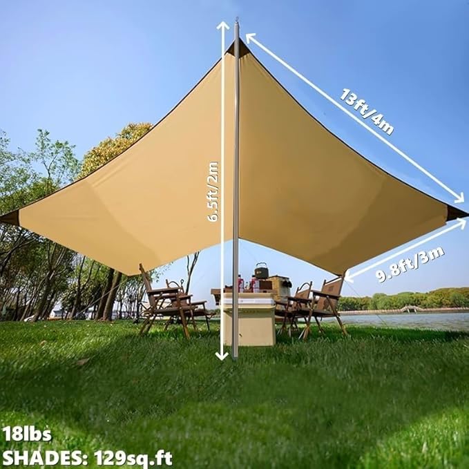 DANCHEL OUTDOOR Waterproof Bell Tent Awning, 4 Season Camping Tarp – Portable Canopy Cover with Poles, Lightweight Glamping Accessories, Rectangle