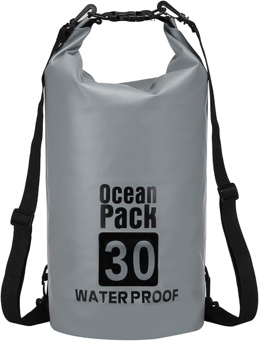 Waterproof Dry Bag, 30L Fit for Women Men Water Proof Bags Lightweight Dry Storage Floating Backpack with Whistle for Travel Backpacking Boating Kayaking Camping (Gray)