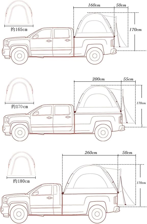 Car Tent with Waterproof Rainfly, Pickup Tent/Truck Bed Tent for Outdoor Camping Easy-to-Set Tent Suitable for 1-3 Persons(Size:170cm)