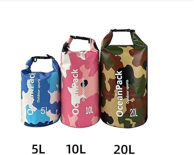 Dry Bag Waterproof 5L/10L/20L, Camo Design, Roll Top Lightweight dry bags for FLoating, Boating, Kayaking, Camping, Beach，Paddle boarding Accessories