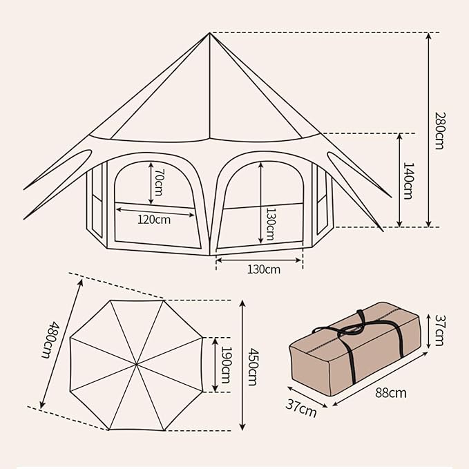 4 Season Canvas Bell Tent, 900D Oxford Yurt House, UPF50+, Family Camping Tent, 8 Person, Glamping, Festivals, Park Activities