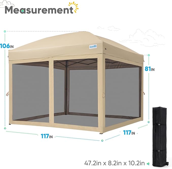 Quictent 10x10 Pop up Canopy Tent with Netting, Auto-Close Magnetic Doors, One Person Instant Setup Screen House Room Tent Screened Waterproof