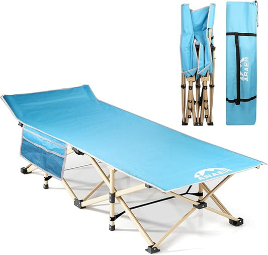 Camping Cot, 450LBS(Max Load), Portable Folding Outdoor Bed with Carry Bag for Adults Kids, Heavy Duty Cot for Traveling Gear Supplier, Office Nap, Beach Vocation and Home Lounging (Blue)