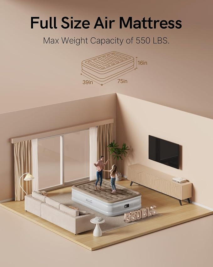 Air Mattress Full with Built in Pump, Blow Up Mattress Full, Upgraded Inflatable Mattress for Home Camping Guest Bed, Soft Wave Flocked Top, Comfort and Portable Air Bed, colchon inflable