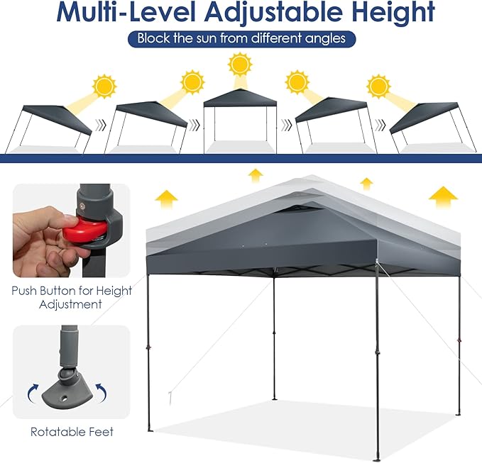 Tangkula 10x10 Ft Pop Up Canopy, Easy Set-up Instant Tent with Center Lock, Carry Bag, Rotatable Feet, 8 Stakes, 4 Ropes, Outdoor Canopy Tent for Beach, Camp, Patio, Market (Blue)